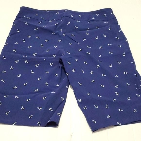 Zac & Rachel Navy Anchor Print Coastal Grandma Beachy Pull On Crop Pants - Picture 4 of 5
